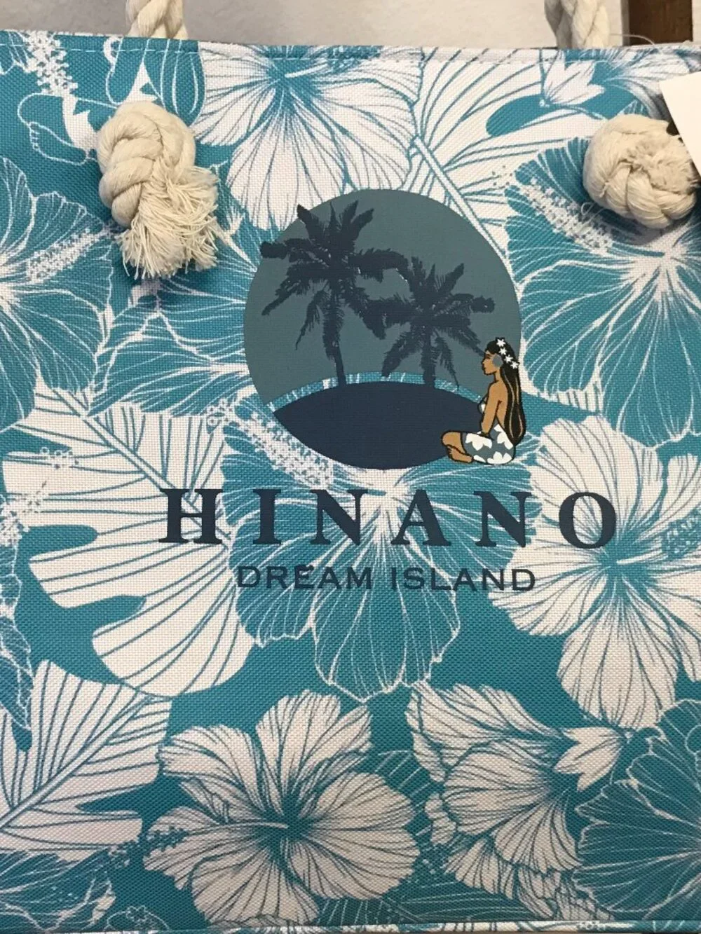 NWT Hinano Tahiti Blue Tropical Floral Beach Tote Bag Rope Handles Magnetic Snap
